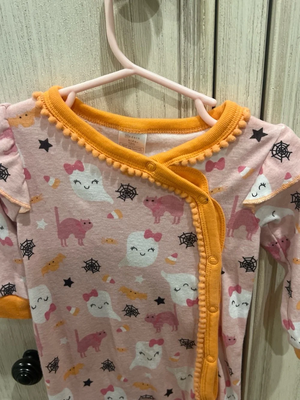 Pink & Orange Halloween Baby Girl One-Piece Footed Pajamas